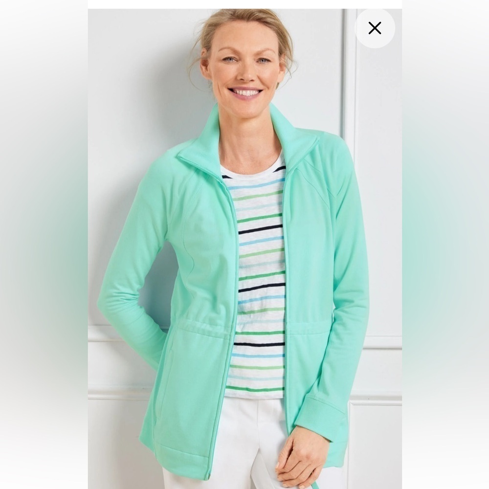 Talbots Modal French Terry Jacket Fresh Aqua NWT Full Zip UPF 50+ Pockets Small